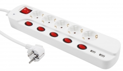 Steckdosenleiste McPower, 5-fach mit Einzelschaltung + 2x USB X